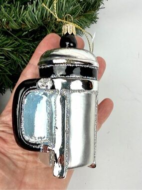 Glass Christmas Ornament French Press Coffee Maker made in Poland Sur La Table